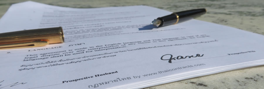 Thai–English prenuptial agreement being signed
